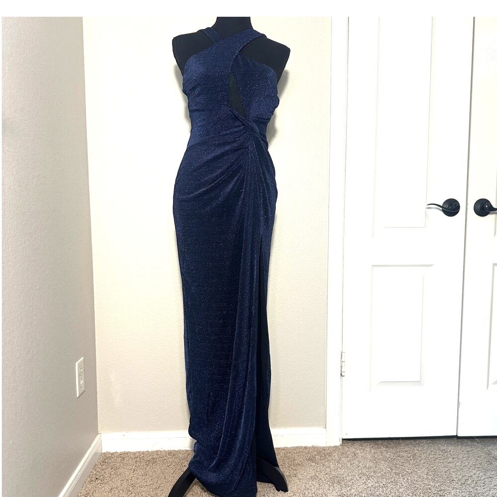 Nookie Navy Metallic Nova Gown, Revolve, New Year's, Holiday, Prom, Large NWT - Picture 2 of 11